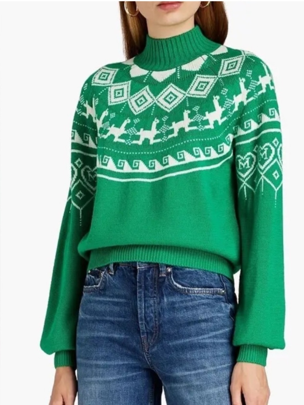 Maje Mascot Fair Isle Wool Blend Sweater in Green - Size Small